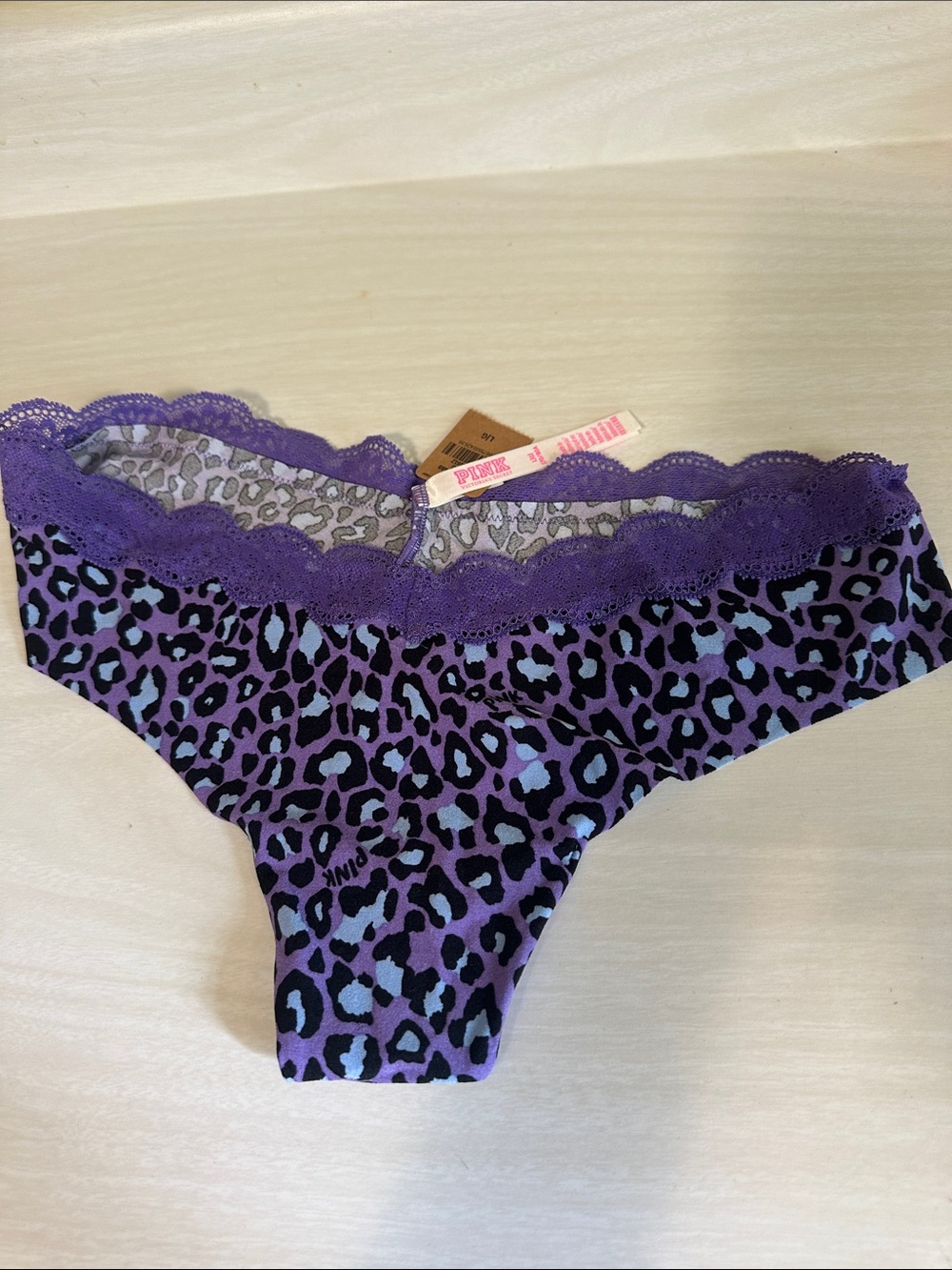 Pink Purple Leopard Lace-Trim thong